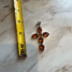 Elegant Orange Gemstone Cross Pendant